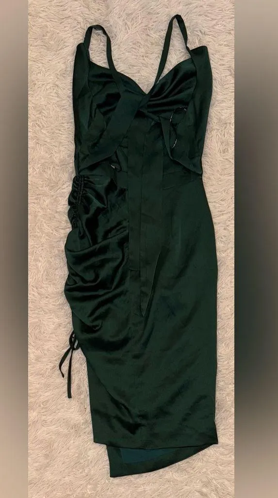 NEW Lavish Alice Wo Midi Emerald Green Satin Cross Back Cowl Neck dress sz 6 - Image 7