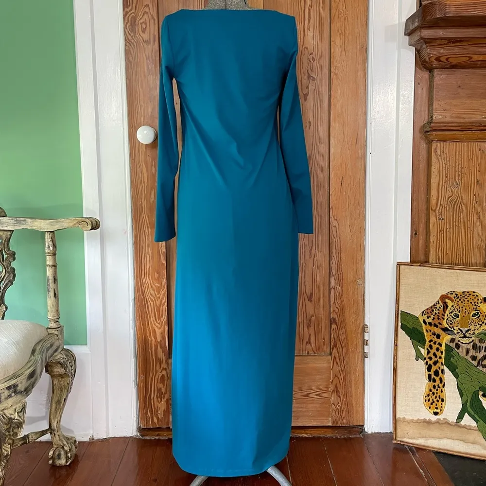 NWT Susan Monaco Jersey Knit Square Neck Slit Midi Dress in Sea Blue ~ Large - Image 8