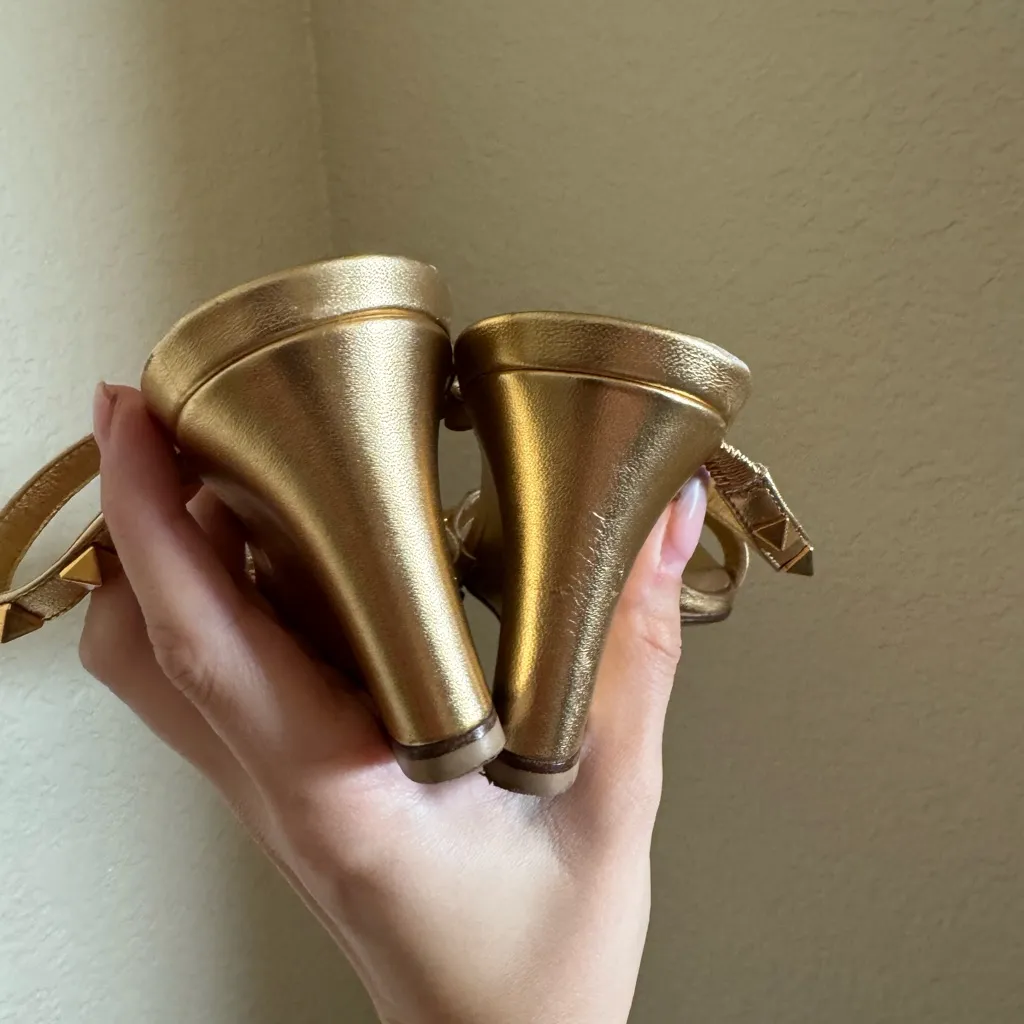 Valentino Garavani Rockstud Wedge Sandal Sz 36‎ Gold - Image 8