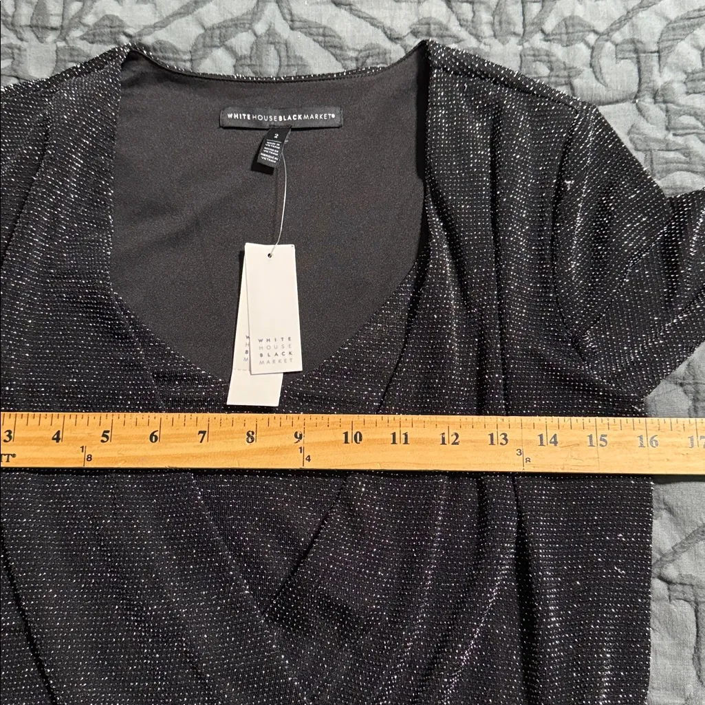 White House Black Market 2 pullover long sleeve black sparkle knit blouson dress - Image 7