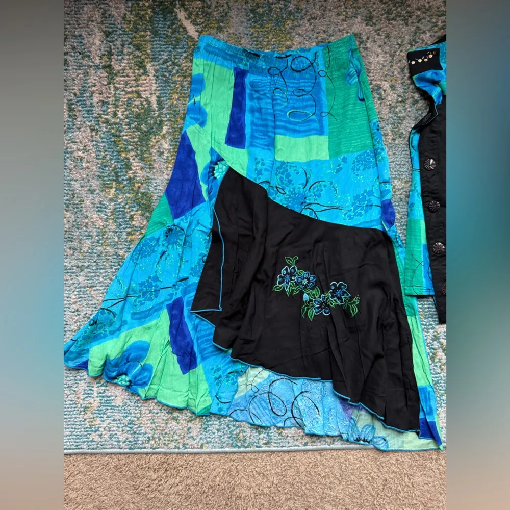 Vintage Key Lime Pie floral sequin skirt reversible jacket set, size small Blue - Image 2