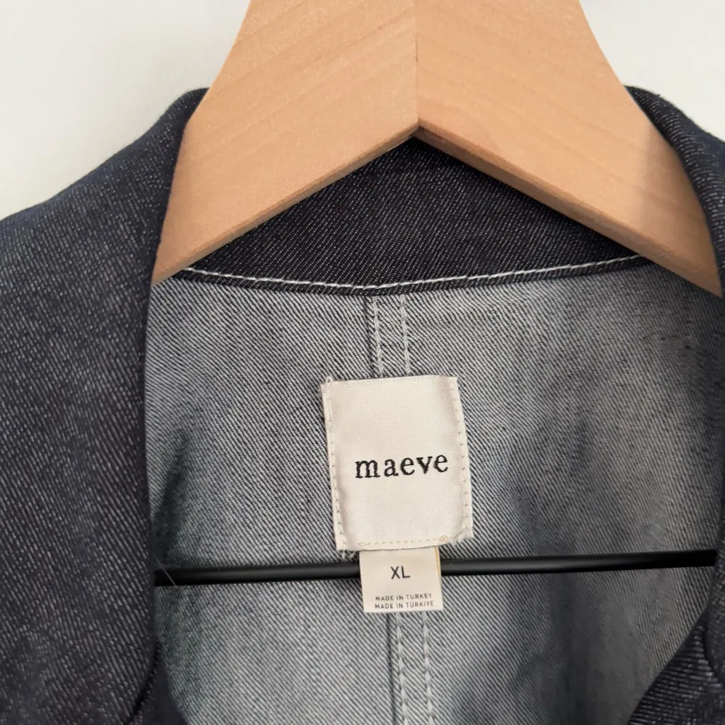 Anthropologie Maeve XL Boxy Rinsed Denim Blazer Dark Wash Fall Office Career - Image 4