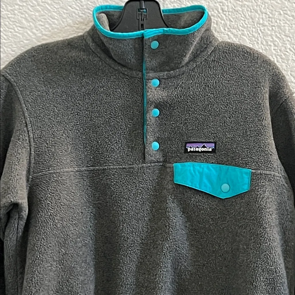 PATAGONIA lightweight synchilla snap-T fleece pullover gray turquoise Size S - Image 3