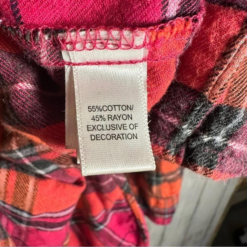 DKNY Pink & Orange Plaid Flannel Tunic - Image 6