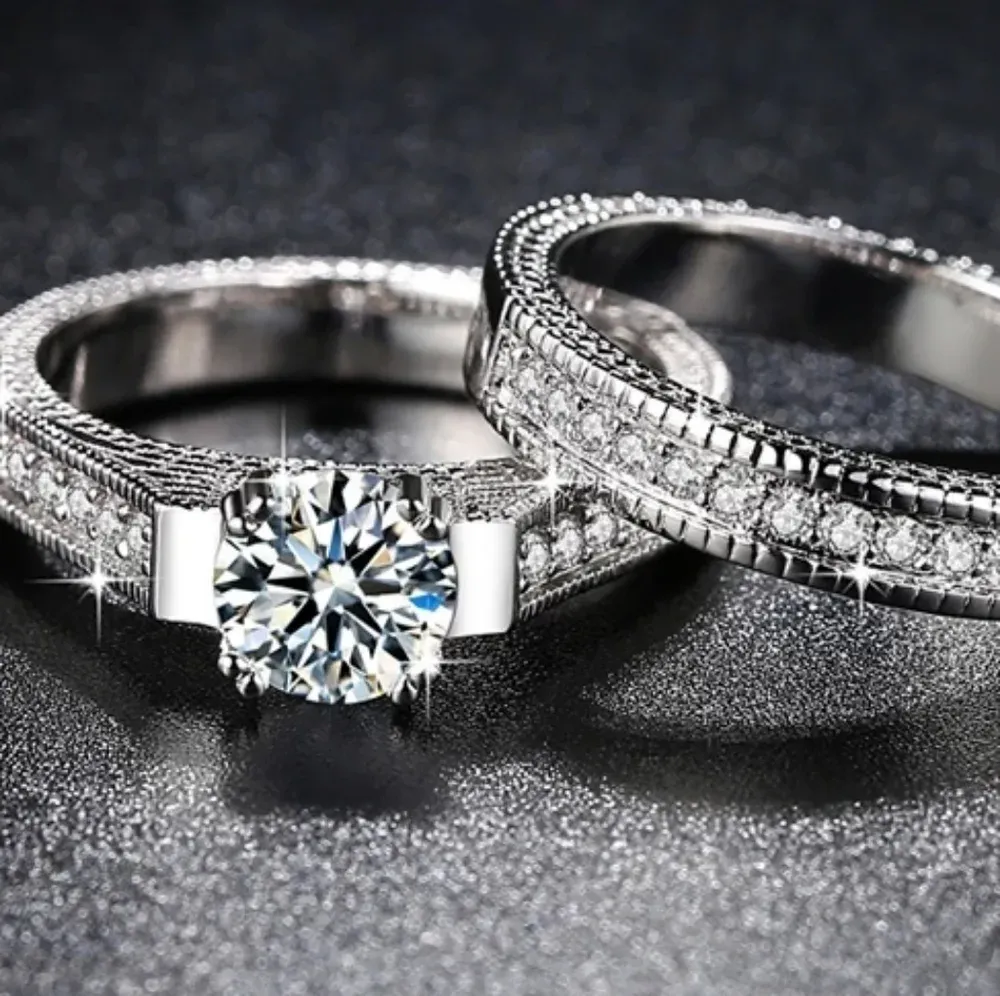 NEW Diamond Simulant Engagement Band‎ Ring Set - Image 4