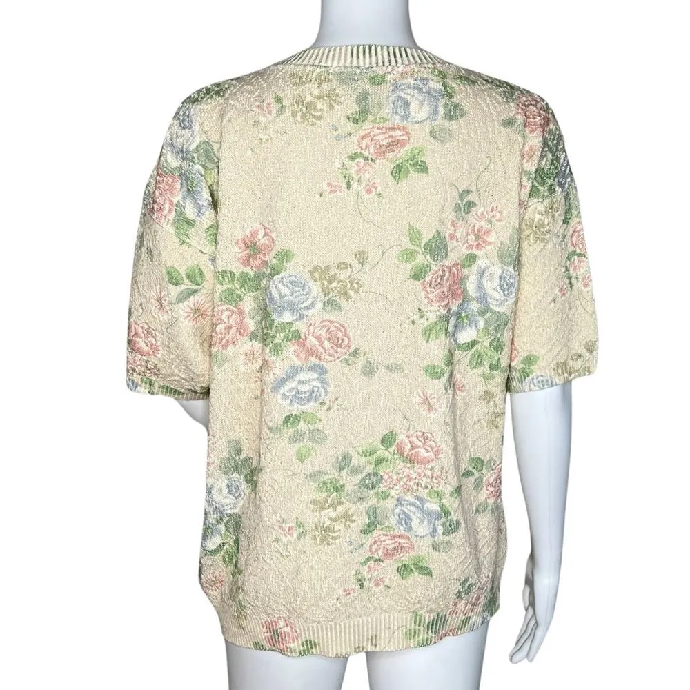 United States Sweaters Women Large Beige Pink Allover Floral Grandmacore Vintage - Image 5
