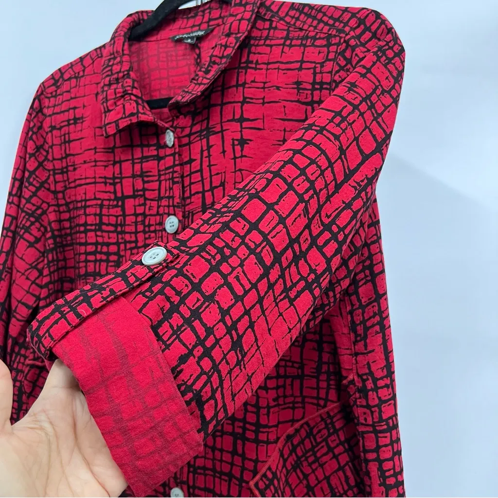 John Mark S Red Black Button-Down Shirt window pane long sleeve roll up tab - Image 15