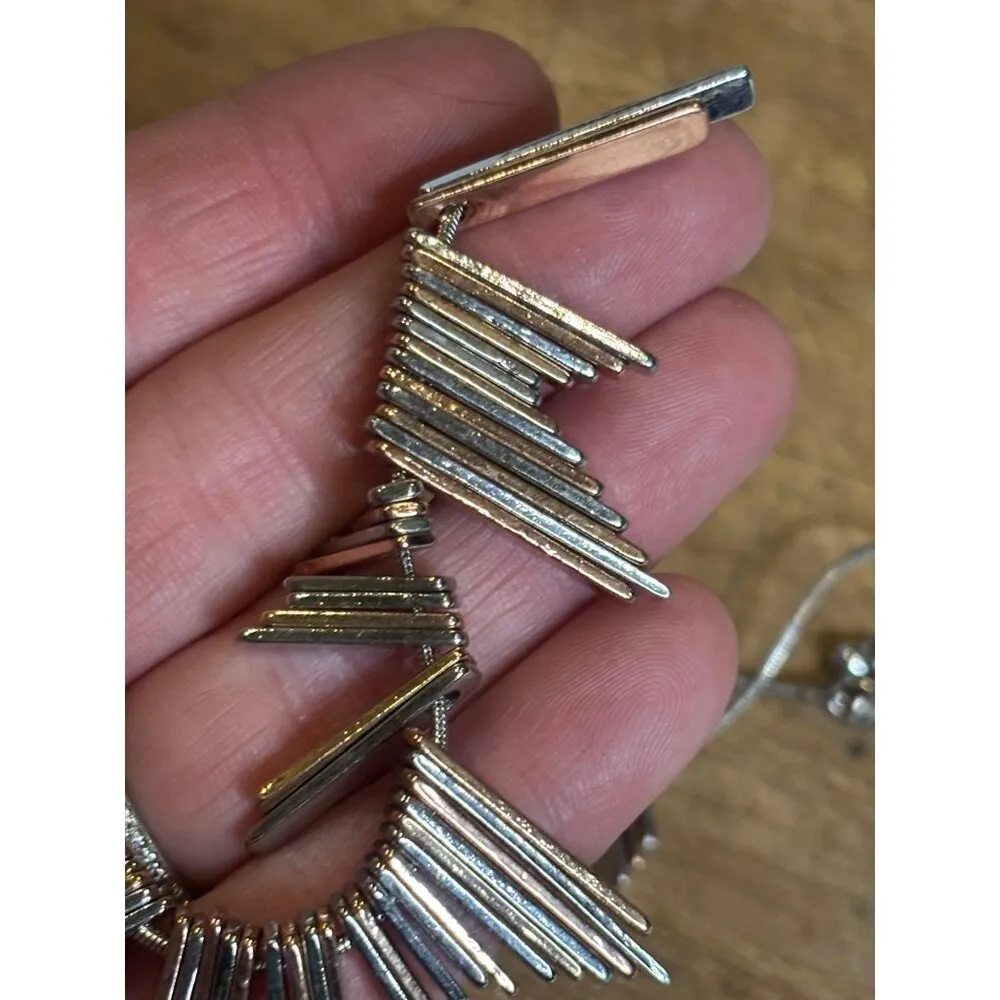 Banana Republic Gold & Silver Statement Necklace W/ Adjustable Chain Accent For - Image 9