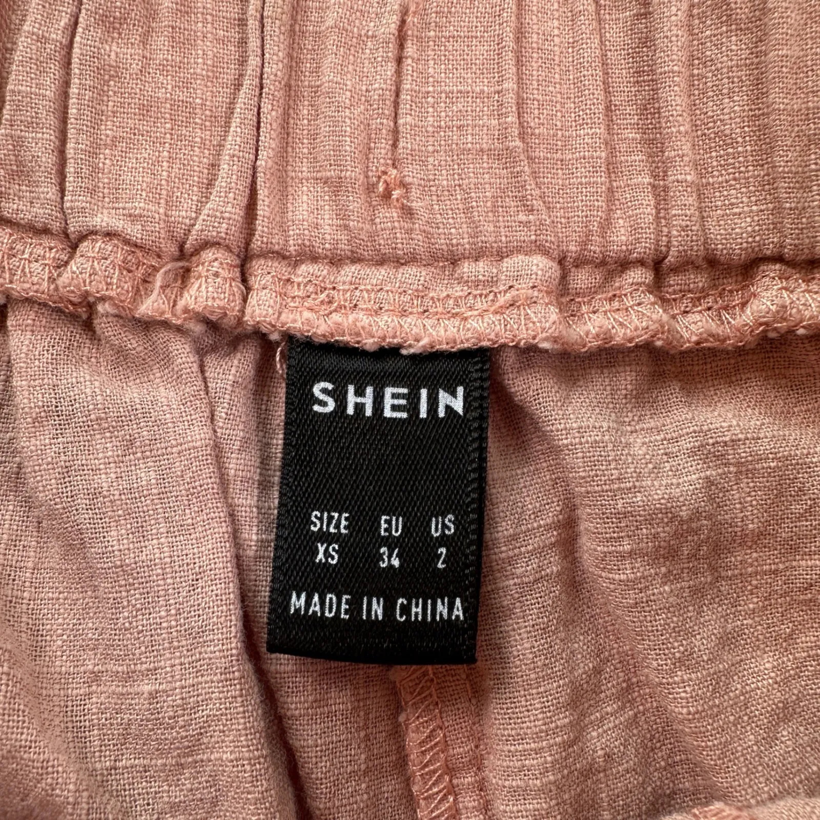SHEIN Paperbag Waist Shorts XS 2 Pink Linen Blend Tie Front Elastic Waist Pocket - Image 4