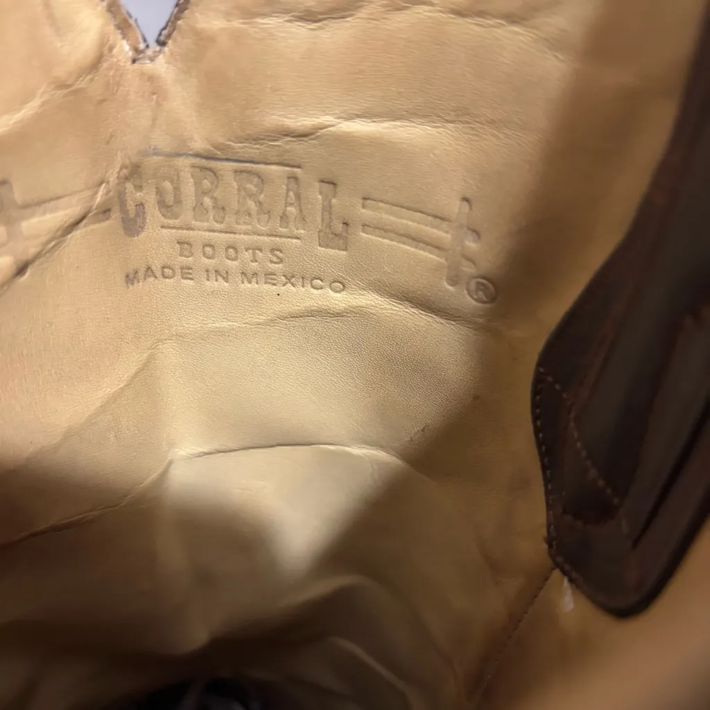 Corral Brown Embroidered Cowgirl Boots size 7M Snip Toe made in Mexico - Image 9