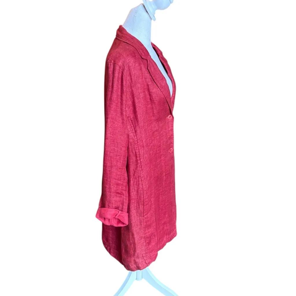 Eileen Fisher Jacket Organic Linen Doubleweave Coat Pocket Women’s Medium Red - Image 6
