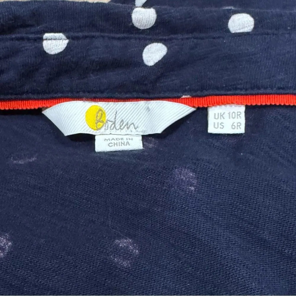 Boden Tara Jersey Navy White Polka Dot Shirt Button Front Dress Women’s 6 Blue - Image 3