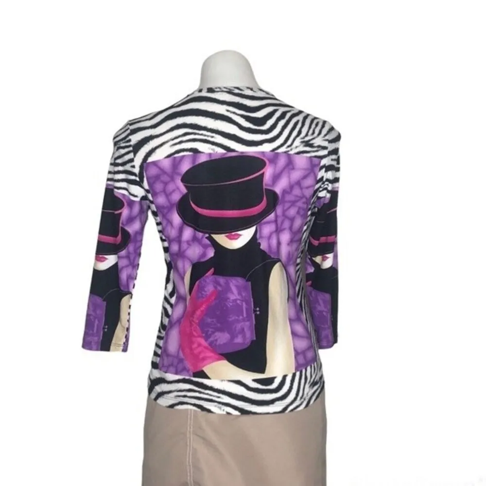 PETER NYGARD Petites Stretch Mixed Print Top Animal Print Womans Size Small - Image 2