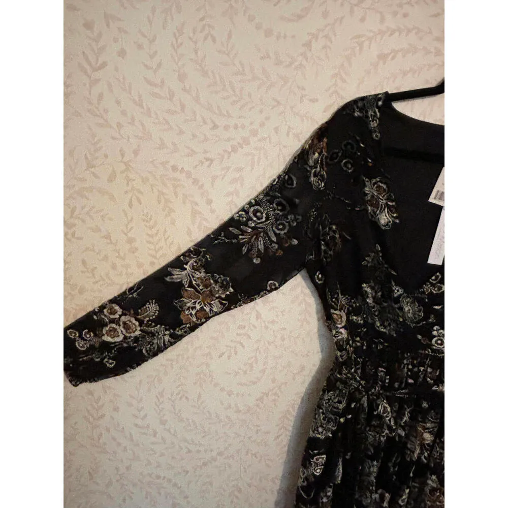 NWT Koko + Mason Black Floral Velvet Faux Wrap Dress M Size M - Image 5
