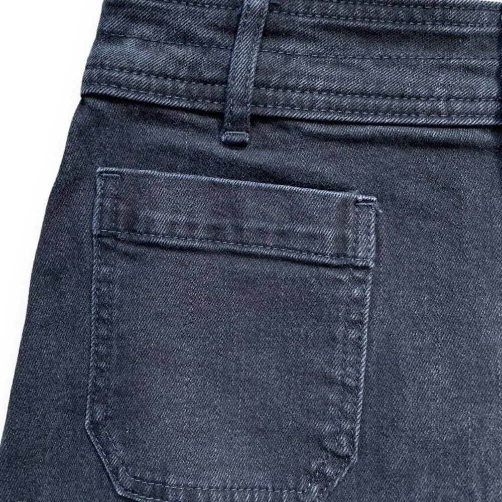 Madewell Stretch Denim A-Line Skirt Micro Mini Retro Style Black Patch Pockets - Image 5