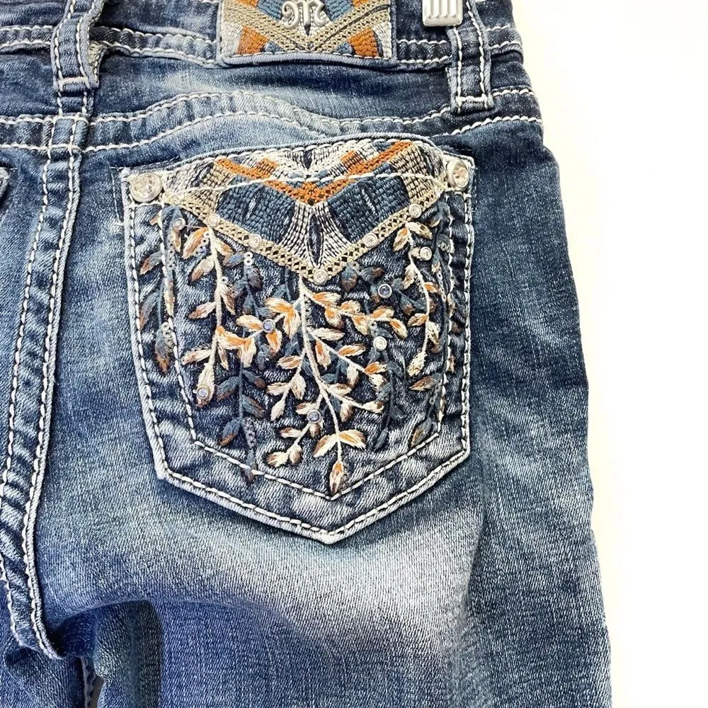 Miss Me Y2K Hailey Skinny Boho Embroidered Rhinestone Dark Wash Jeans Size 25 - Image 12