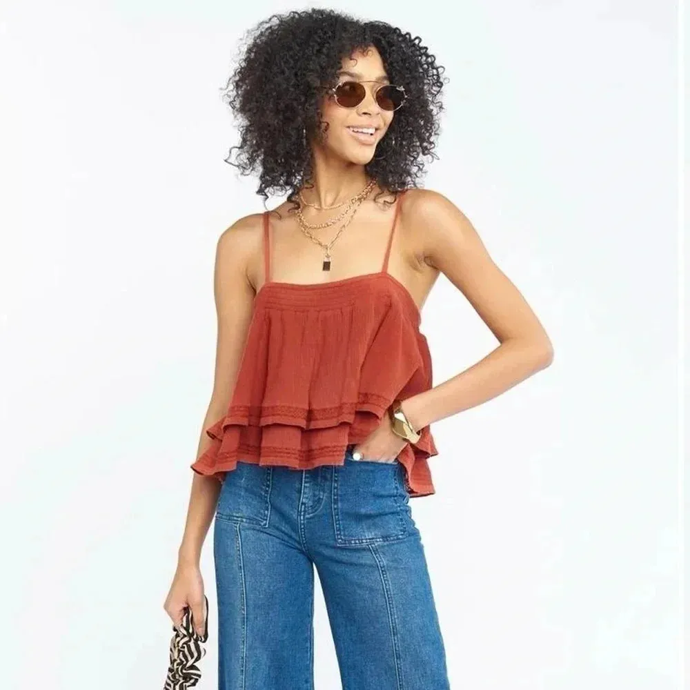 Show Me Your Mumu Myra Ruffle Cropped Tank Top Blouse in Burnt Sienna Size XS - Image 6