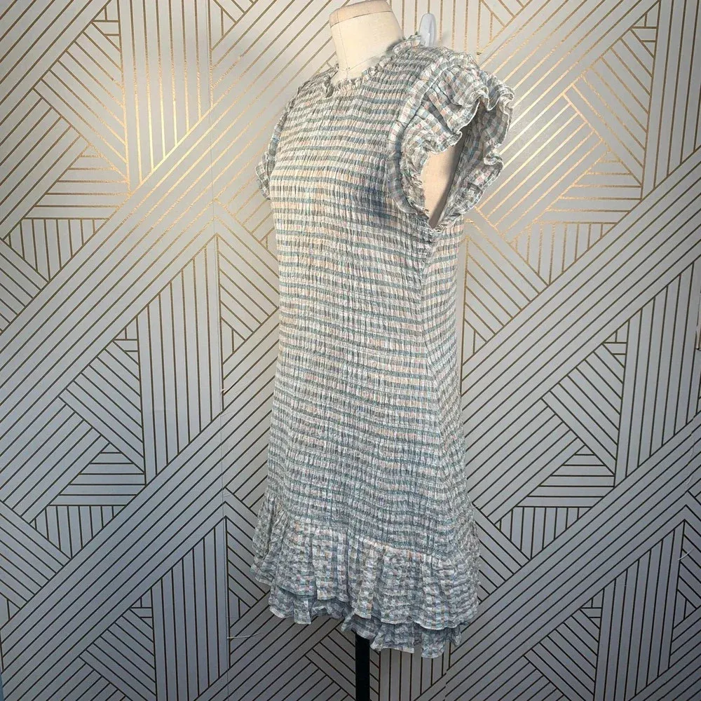 Veronica Beard Cici White‎ Seersucker Smocked Mini Dress Ruffle Hem Size 12 NWT - Image 7