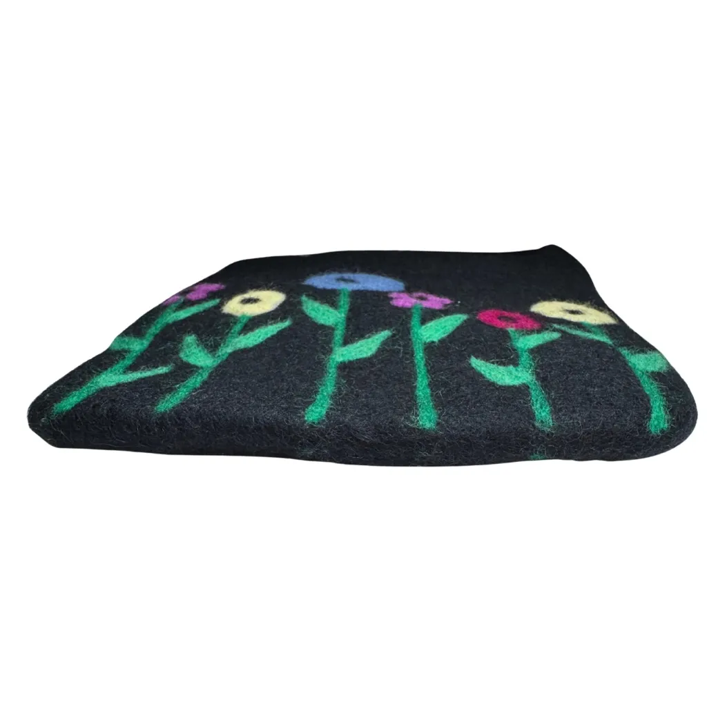 Frabjous Fibers wool Black wristlet Colorful Floral Design felted boho - Image 3
