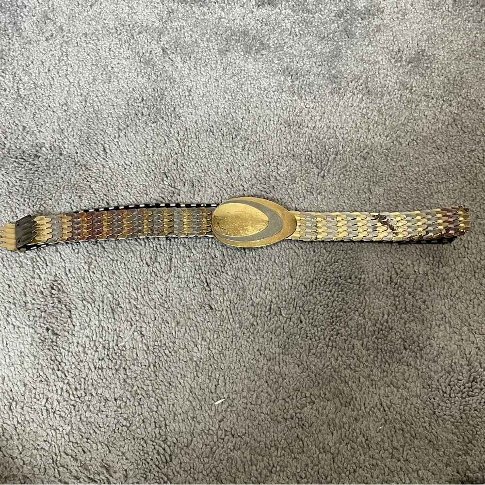 Vintage women's fashion belt 2 two tone silver gold metal fish scale belt - Image 2