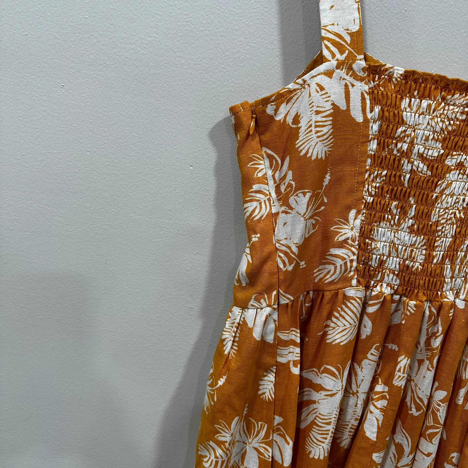 Yellow Floral Print Fit & Flare Linen Blend Dress  Size Small - Image 6