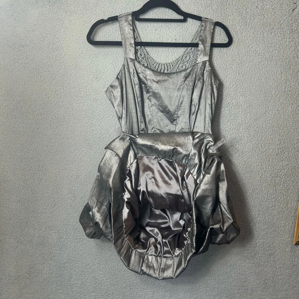 Jessica Mcclintock Womens Dress 12 Gray Pleated‎ Bubble Skirt Metallic Formal - Image 4