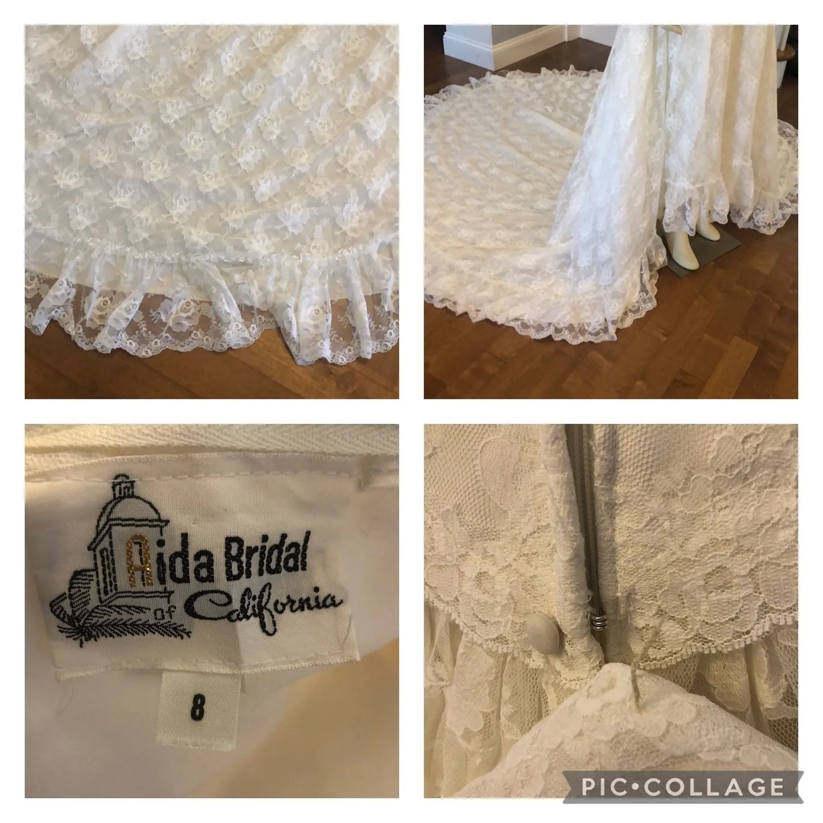 Vintage 60s Aida Bridal California Lace Wedding Gown w/ Chapel Train small White - Image 13