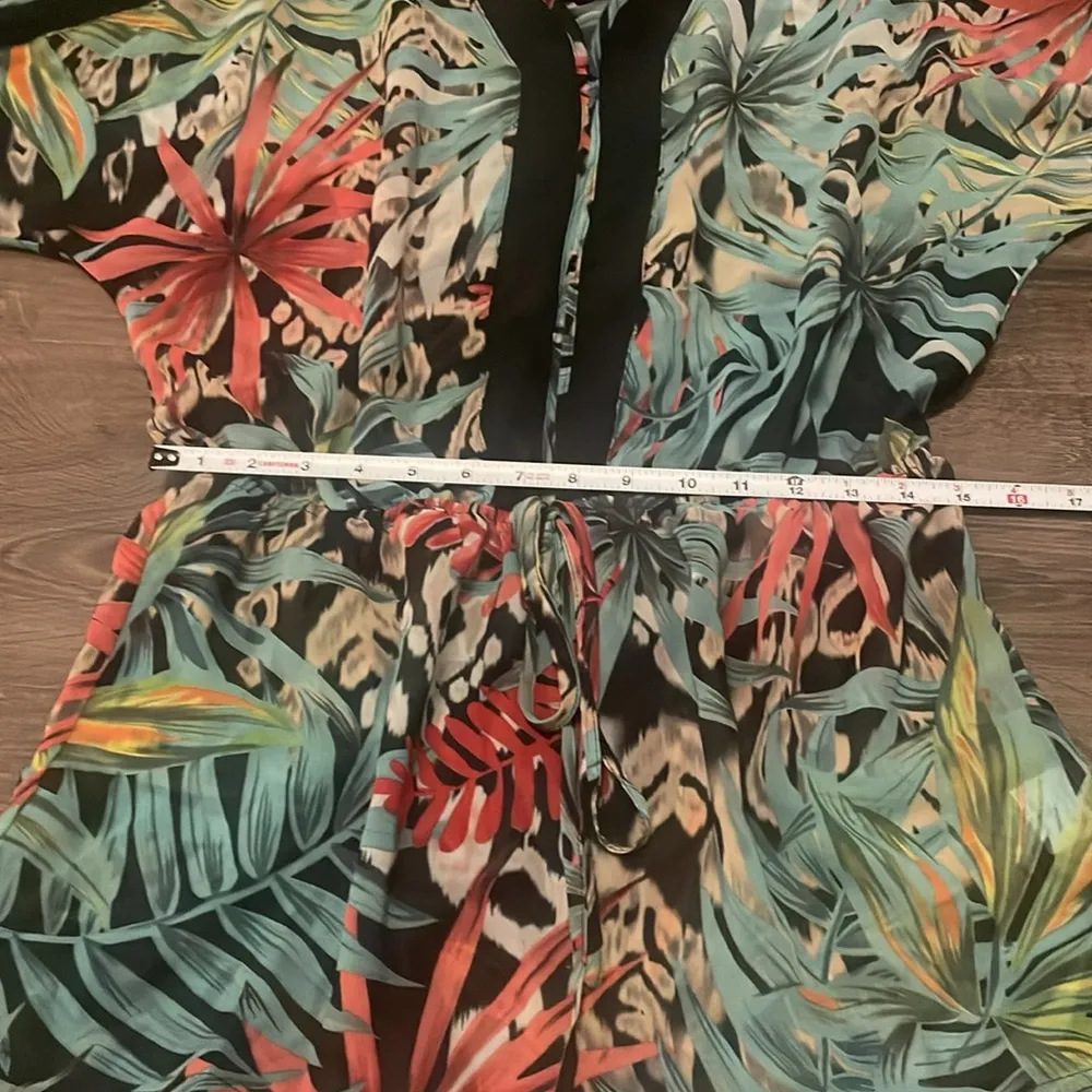 Women’s TOBI Tropical Floral Print Beach Sheer Swim Suit Coverup, Size Small - Image 3