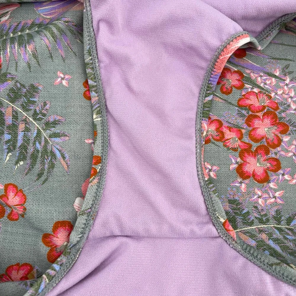 No Boundaries Bikini Set Floral Sage Green Pink Corset Flutter M Top L Bottoms - Image 7