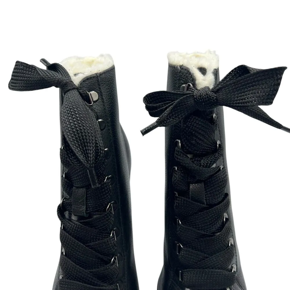 Schutz Womens 8.5 Zhara Leather Boots Black Lace Up Faux Fur Combat Lug 4.25 " - Image 3