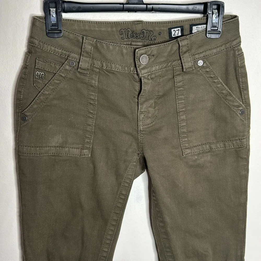 MissMe Mid-rise distressed skinny jeans with patch pockets army green size 27 - Image 3