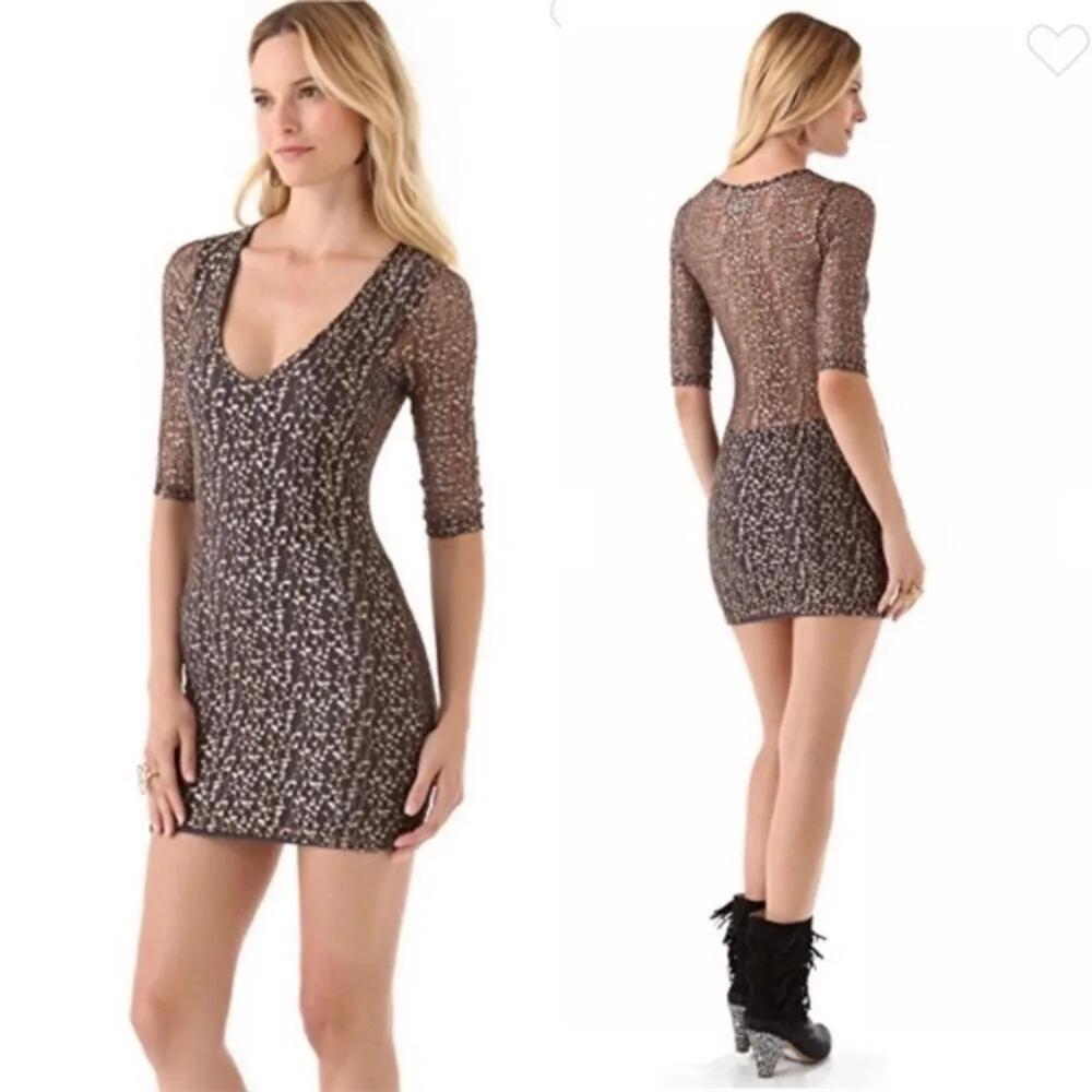 Nightcap by Carisa Rene Brown Cheetah Lace Deep V Neck Bodycon Mini Dress Med - Image 11