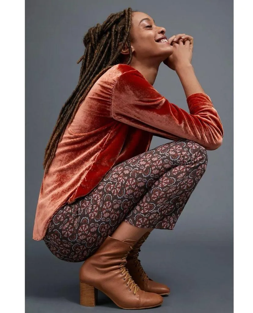 NWT Anthropologie The Essential Slim Straight Trousers  Brown Brocade Print sz 6 - Image 2