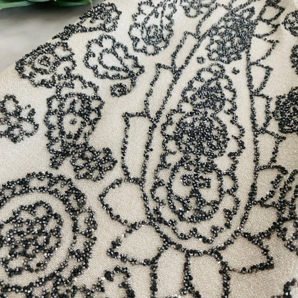 Vintage Beaded Formal Long Jacket White Small Bridal Unique Retro Handmade 60's Silver - Image 3