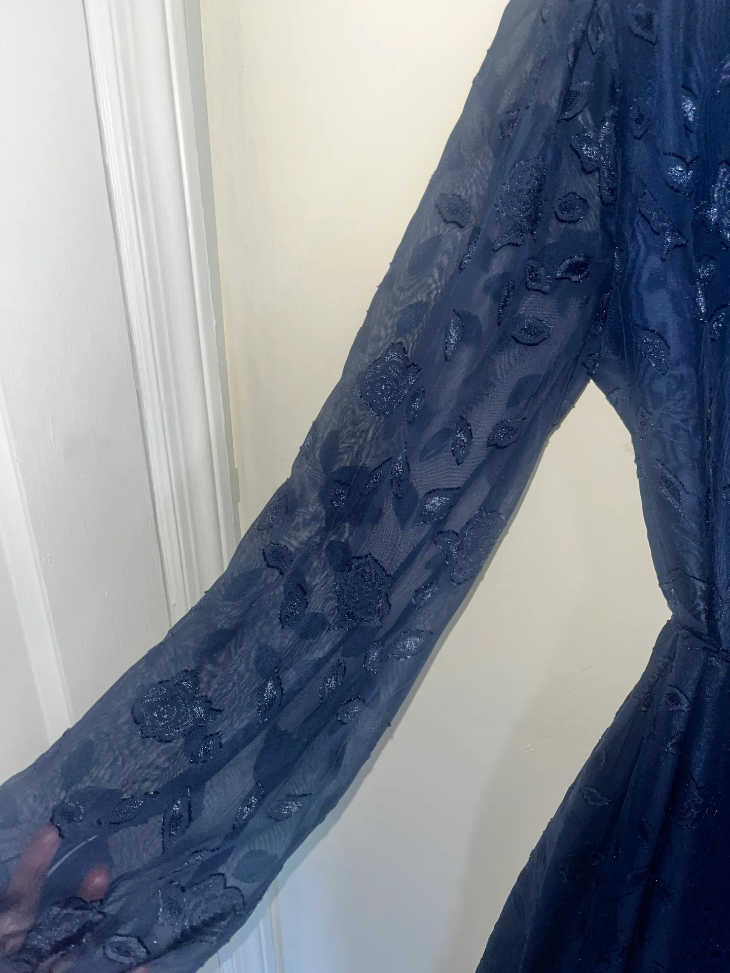 Navy Blue Floral Wrap Dress - Image 6