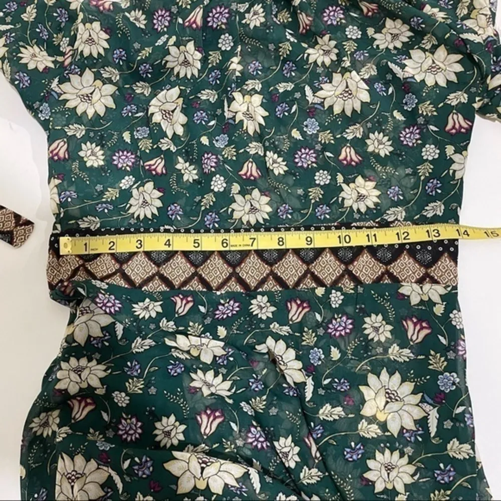 NWT Dark Green Floral Maxi Dress Long Sleeves High Neck Sheer Slip New - Image 4