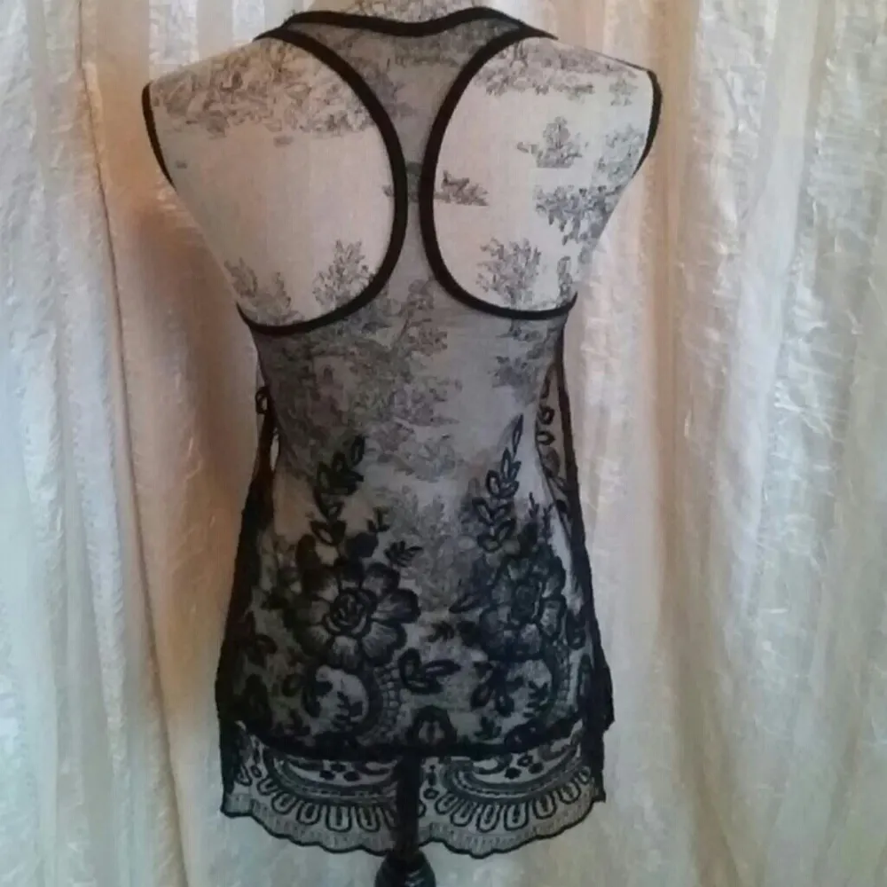 Black Sheer Lace Tank Top - Image 4