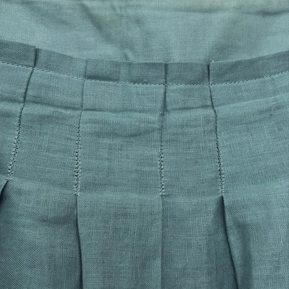 Talbots Floral Embroidered Pleated Skirt 100% Linen Teal Lined Cottagecore Sz 14 - Image 7