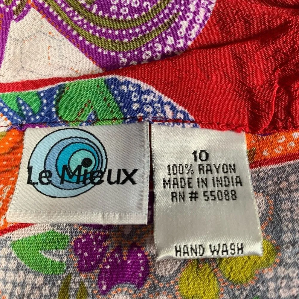 Vintage 90s Le Mieux Shirt Dress Psychedelic Red Floral Print Long Sleeve 10 - Image 8