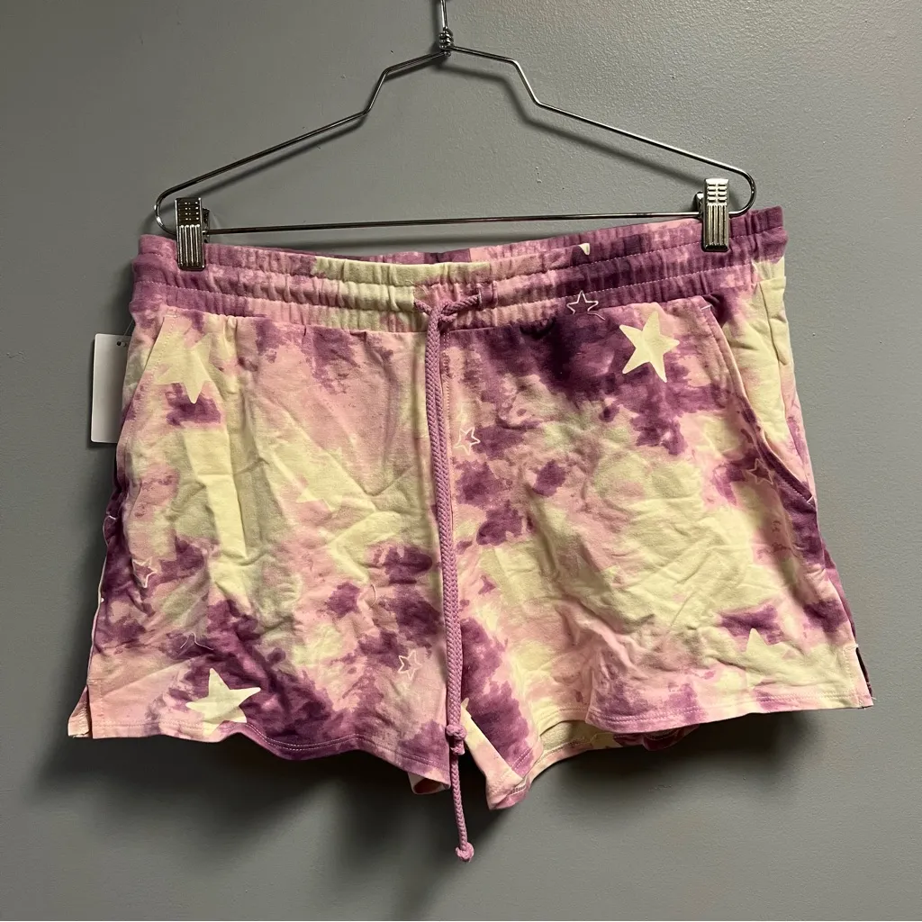 Wildfox Lounge Set Tie Dye Stars in Purple & White Sz L NWT Sweatshirt & Shorts - Image 9