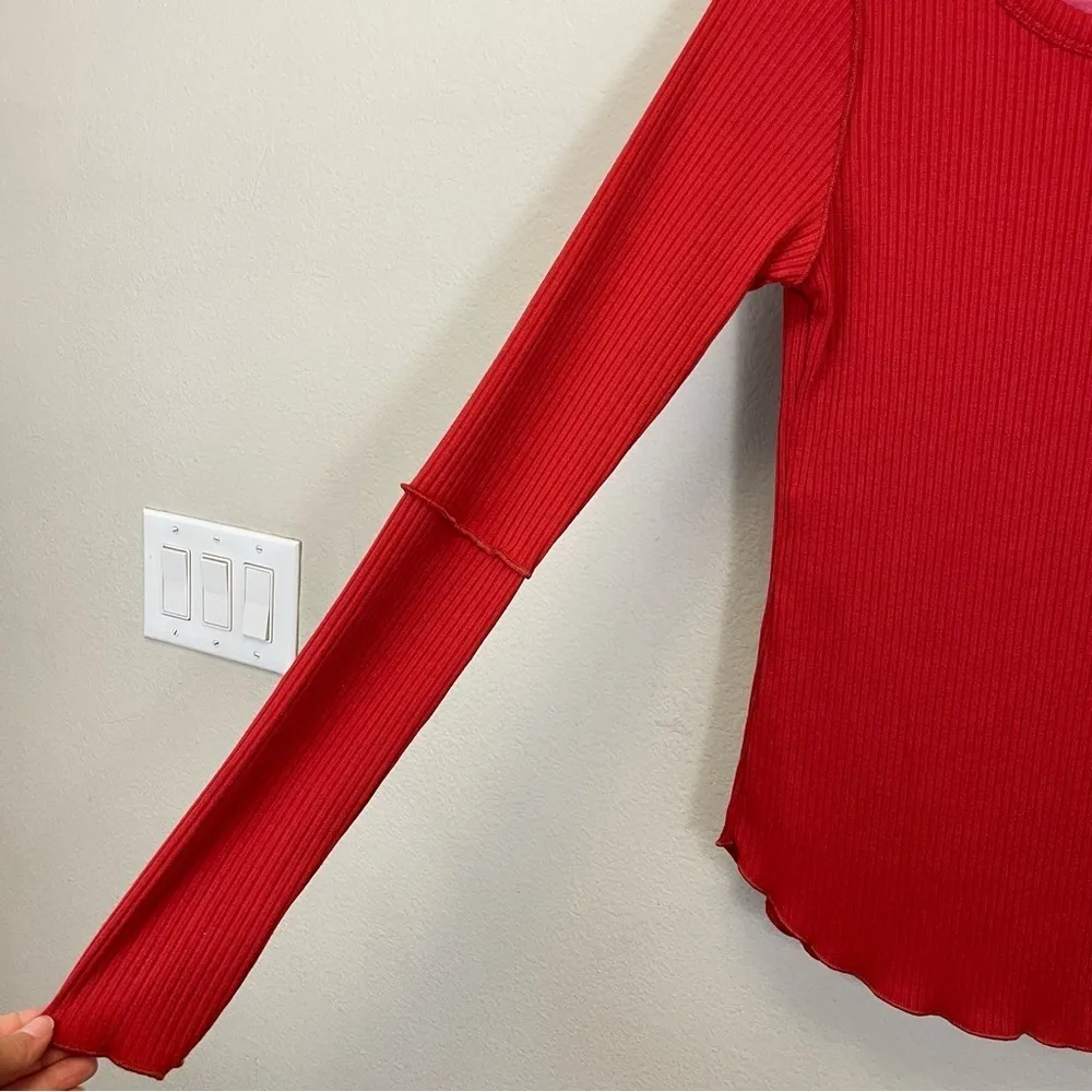 Culture Code Ribbed Long‎ Sleeve w/ Thumbholes Round Neck Tip Red Size M Size M - Image 3
