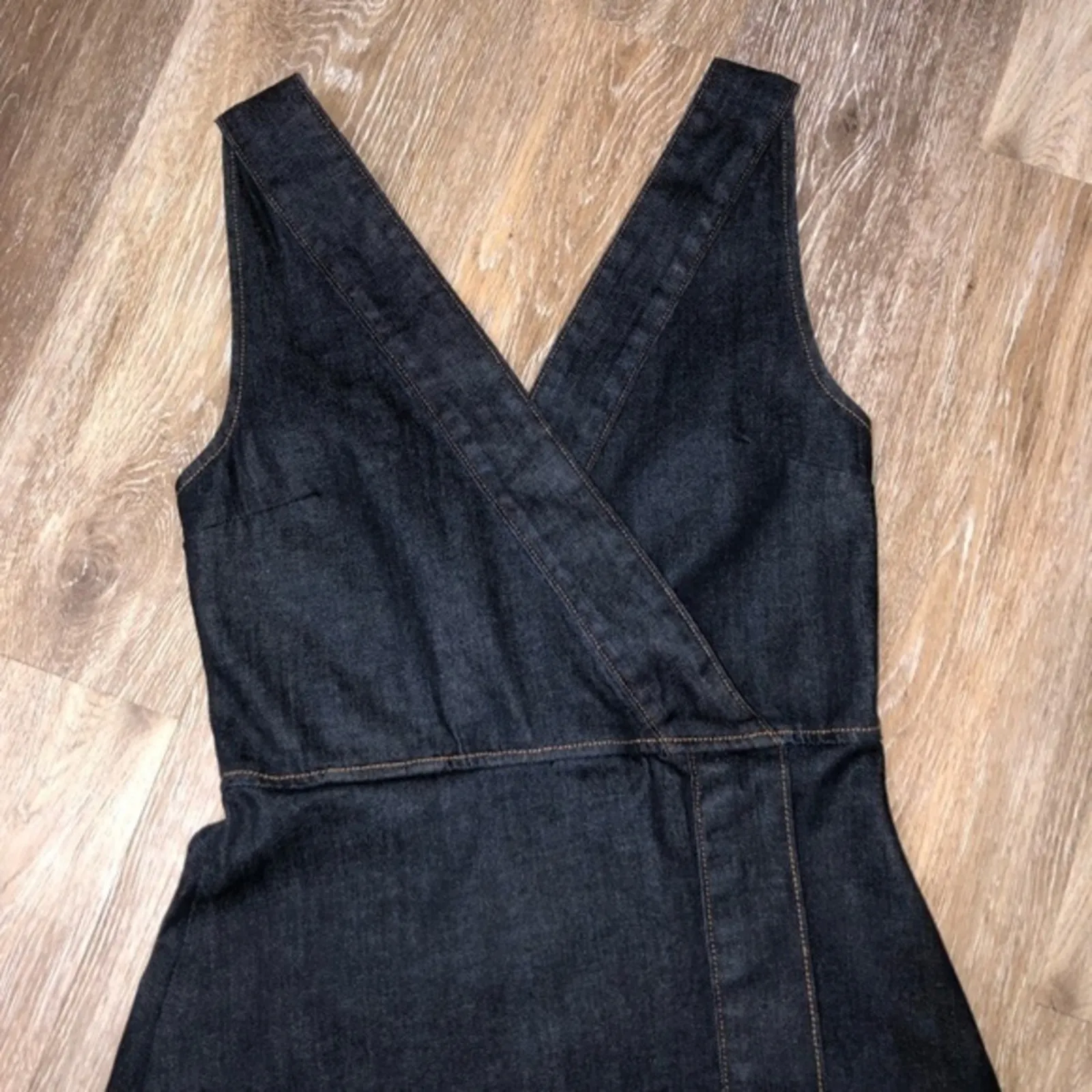 Baldwin Goldie Dark Blue Rinse Sleeveless Faux Wrap Denim Mini Dress Small NWOT - Image 4