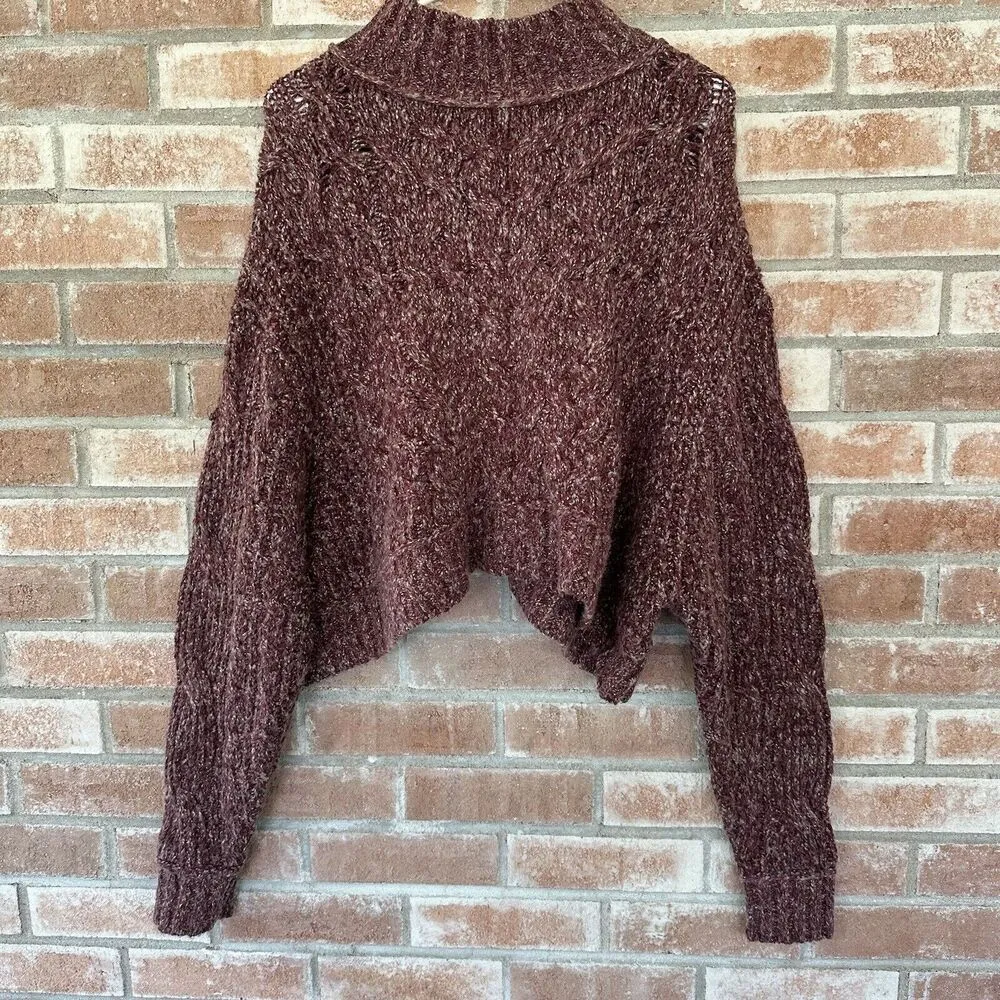 Free People Merry Go Round Cable Knit Mock Neck Sweater Small - Image 3