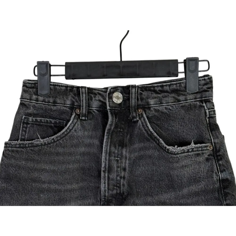 ZARA Cutoff Distressed Jean Shorts Raw Ripped Hem High Rise Pockets 0 Wash Black - Image 3