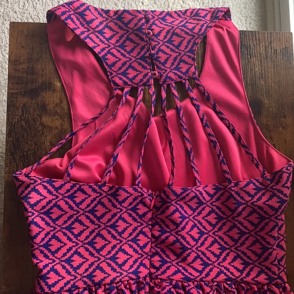 Tribal print dress, hot pink & navy, fit & flare - Image 8