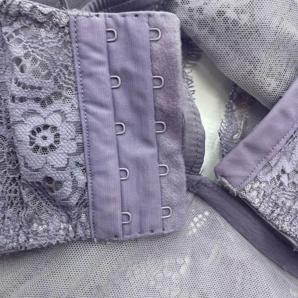 Victorias Secret Bra Unlined Plunge Light Purple Floral Lace High Neck 32DD - Image 5