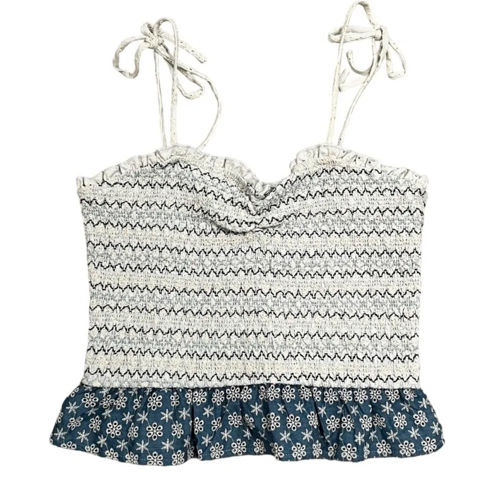 Storia Smocked Top with Eyelet Ruffle Waist and Tie Shoulders 100% Cotton - Image 2