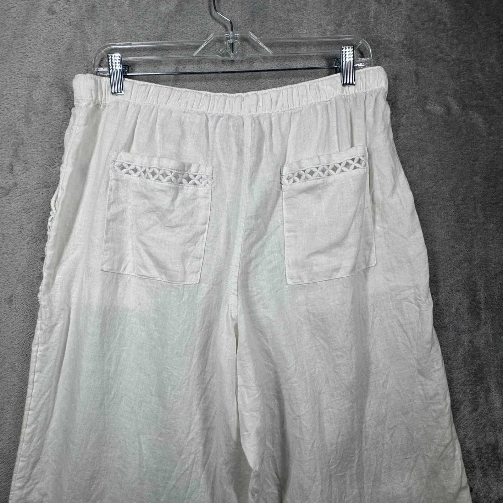 Joie Cropped Pants 100% Linen White M‎ Drawstring Capri Lace Trim Beach Resort - Image 5