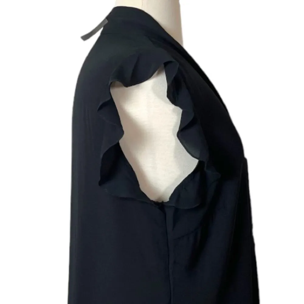 New York & Company Top Tie Neck Ruffle Cap Sleeves Green New Women’s Size XXL Black - Image 8