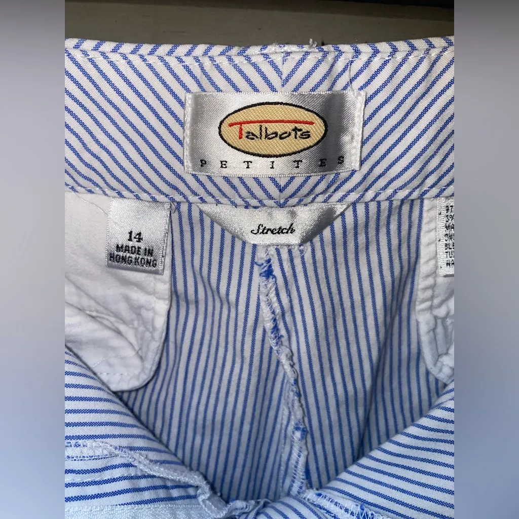 Talbots Blue and White Bermuda Shorts Classic Cotton Blend Stretchy - Image 3